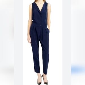 J. CREW NAVY BLUE TRENCH JUMPSUIT SLEEVELESS ELASTIC WAIST WOMEN SIZE 6 ANKLE